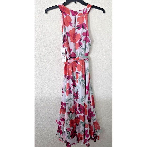 Calvin Klein Women's Floral-Print Halter Chiffon Maxi Dress White Multicolor 10 - Picture 10 of 12